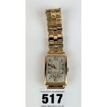 9k gold watch with 9k gold metal core strap, total w: 58.7 gms