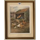 Watercolour ‘At the Old Barn’ signed by J. C. Lund. Image 8.5” x 12”, frame 13” x 17”