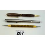 Wooden ballpoint pen, Parker fountain pen and ruler propelling pencil