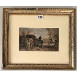 Watercolour of haymaking, signed C. Grant ’87. Image 8.5” x 5”, frame 15.5” x 13”