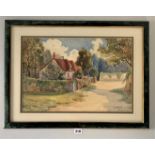 Watercolour of cottage signed E. Stead 1923, image 18.5” x 13”, frame 24” x 18”