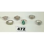 6 silver dress rings