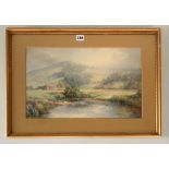 Watercolour of landscape signed W.J. Boyes. Image 18” x 11”, frame 24” x 17”