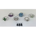 6 silver dress rings