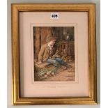 Watercolour ‘Feeding Time’ signed by J. C. Lund. Image 6.5” x 9”, frame 13” x 16”