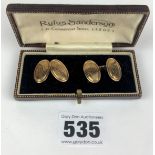 Cased pair of 9k gold cufflinks, w: 7.5 gms