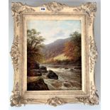 Oil on canvas, river landscape ‘Into the Derwent, Derbyshire’ signed William Mellor. Image 13.5” x