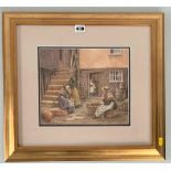 Watercolour ‘Whitby Fisher Women’ signed by J. C. Lund. Image 11” x 9.5”, frame 20” x 18.5”