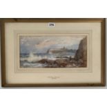 Watercolour of North Bay, Scarborough signed H. Major. Image 14” x 7”, frame 21.5” x 14”
