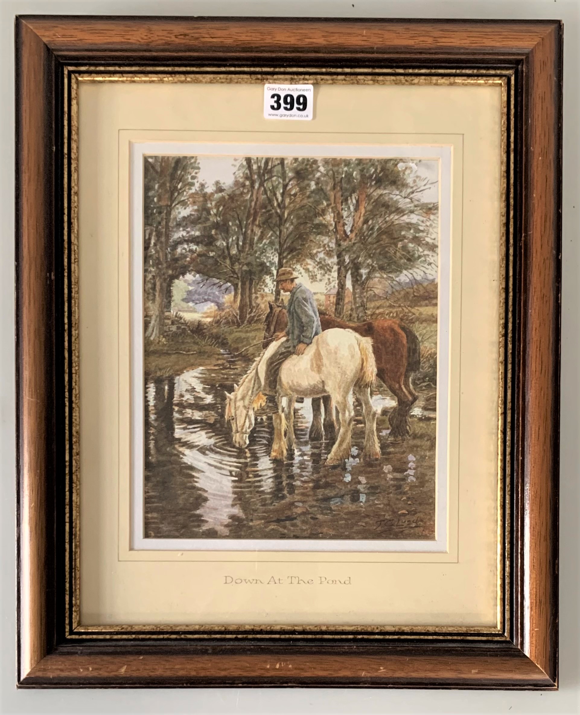Watercolour ‘Down At The Pond’ signed by J. C. Lund. Image 7.5” x 9.5”, frame 14” x 17”