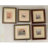 5 small pictures – 2 watercolours by J. Regan 1990, images 3” sq., frames 9.5”sq., and 3 signed Ltd.