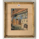 Watercolour of home interior, unsigned. Image 8.5” x 11”, frame 15” x 18”