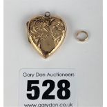 9k gold back and front heart locket, 1” long, w: 2.9 gms