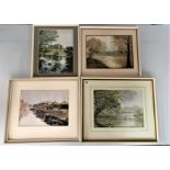 4 watercolours by Ralph B. Whitling – canal scene, frame 22” x 19” (no glass), river scene, 20” x