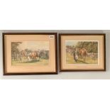 2 watercolours by J. C. Lund ‘Tightening the Girth’ 10.5” x 7.5”, frame 15.5” x 12.5” and ‘In The
