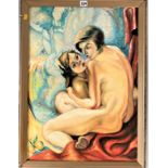 Oil on board of lovers, signed. Image 19.5” x 27.5”, frame 22” x 30”