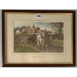 Watercolour ‘A Hard Day’s Work’ signed by J.C. Lund. Image 12” x 7”, frame 17.5” x 13.5”