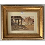 Watercolour ‘The Farmyard’ signed by J. C. Lund. Image 11.5” x 7”, frame 21” x 17”