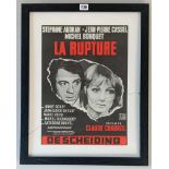 Framed film poster – ‘La Rupture’. Poster 13” x 18”, frame 19” x 24”. Glass cracked