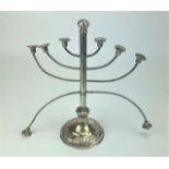 Silver menorah candlestick, 10” high. Total w: 14.4 ozt (filled base) damaged