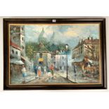Modern oil on canvas, French street scene signed W. Lawton. Image 35” x 23”, frame 40” x 28”