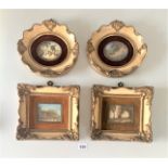 2 small pairs of watercolours – frames 9” x 8” and 8.5” x 7.5”