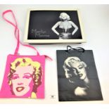 Marilyn Monroe lap tray (17” x 13.5”), Marilyn Monroe paper bag and Marilyn by Andy Warhol plastic