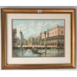 Watercolour of Venice signed, with label on back from Headrow Gallery, Leeds. Image 19” x 13.5”,