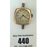 9k gold ladies watch, no strap, no glass. Not working. Total w: 13.4 gms