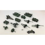 14 assorted loose Dinky military tanks, vehicles and artillery guns