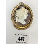 Plated rim swivel cameo pendant, 2” long (some damage)