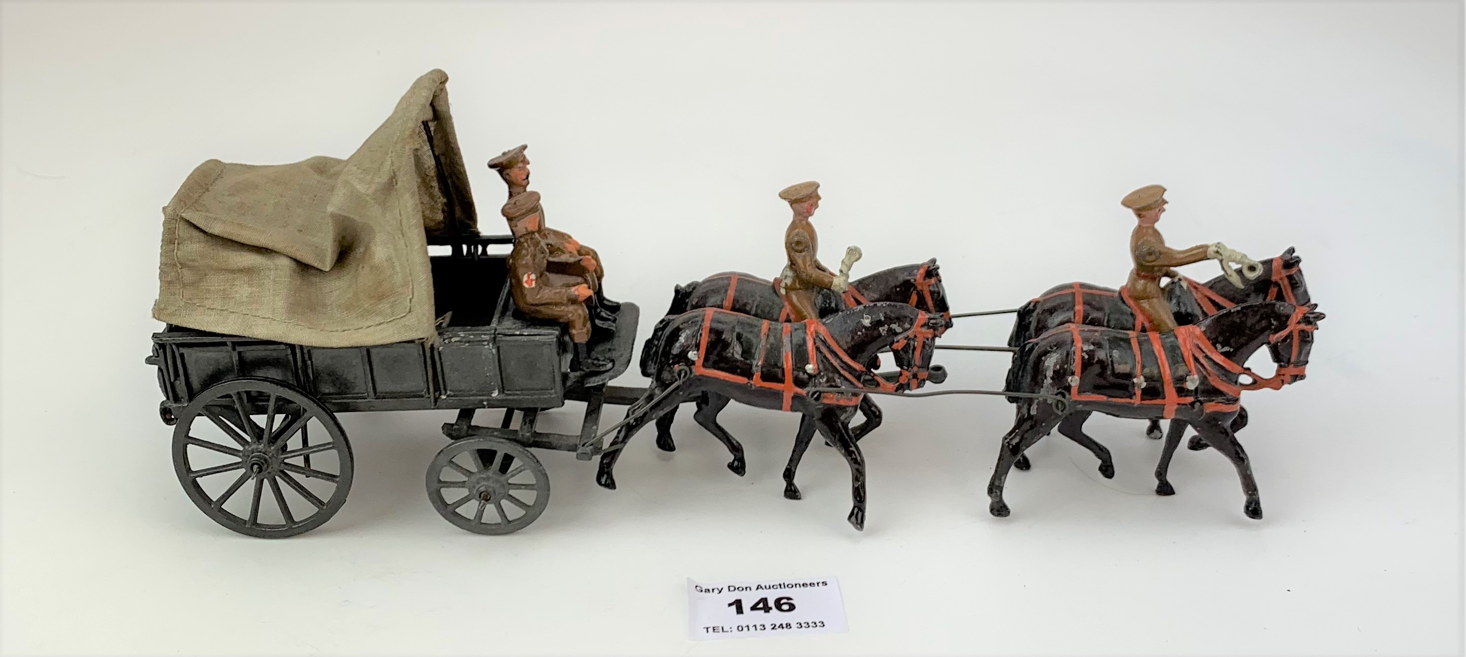 Britains covered military wagon with soldiers and horses