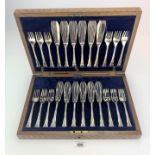 Wooden canteen with 24 piece plated fish knife and fork set