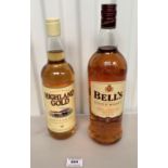 Bell’s Scotch Whisky aged 8 years, 1 Lt and Highland Gold Scotch Whisky 70 cl