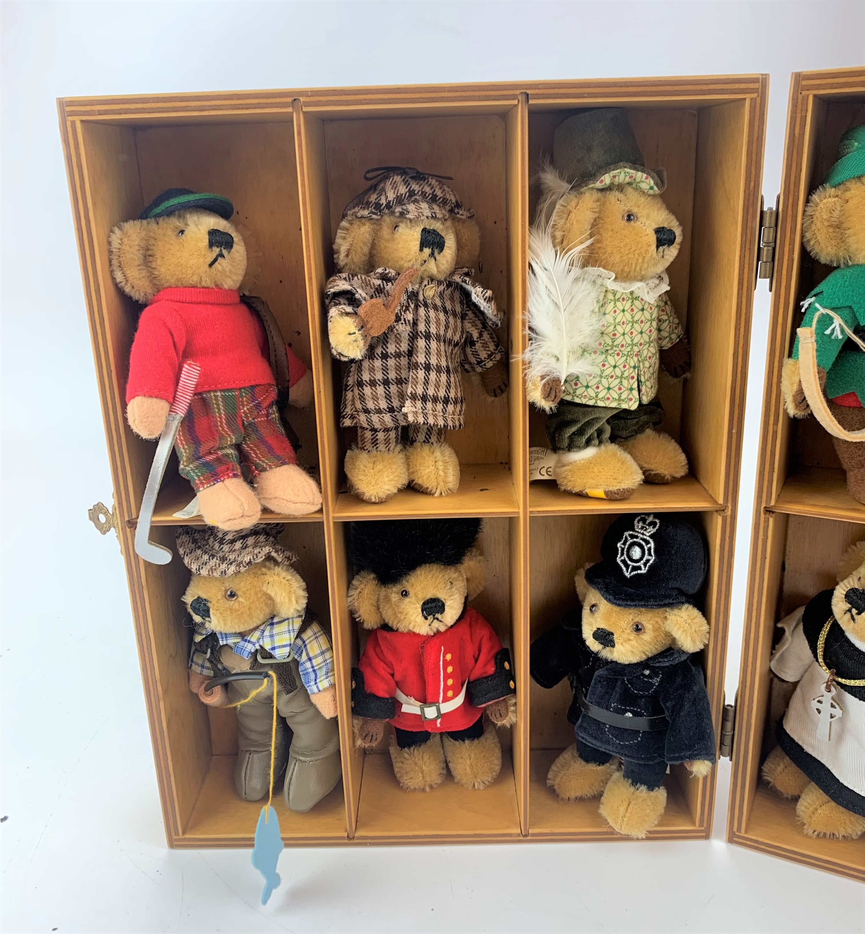 12 Merrythought miniature 5” teddy bears ‘The Great British Bear Collection’ in wooden display - Image 2 of 5