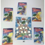 5 boxed Matchbox Thunderbirds vehicles and figures and Fina Thunderbirds Collection medals