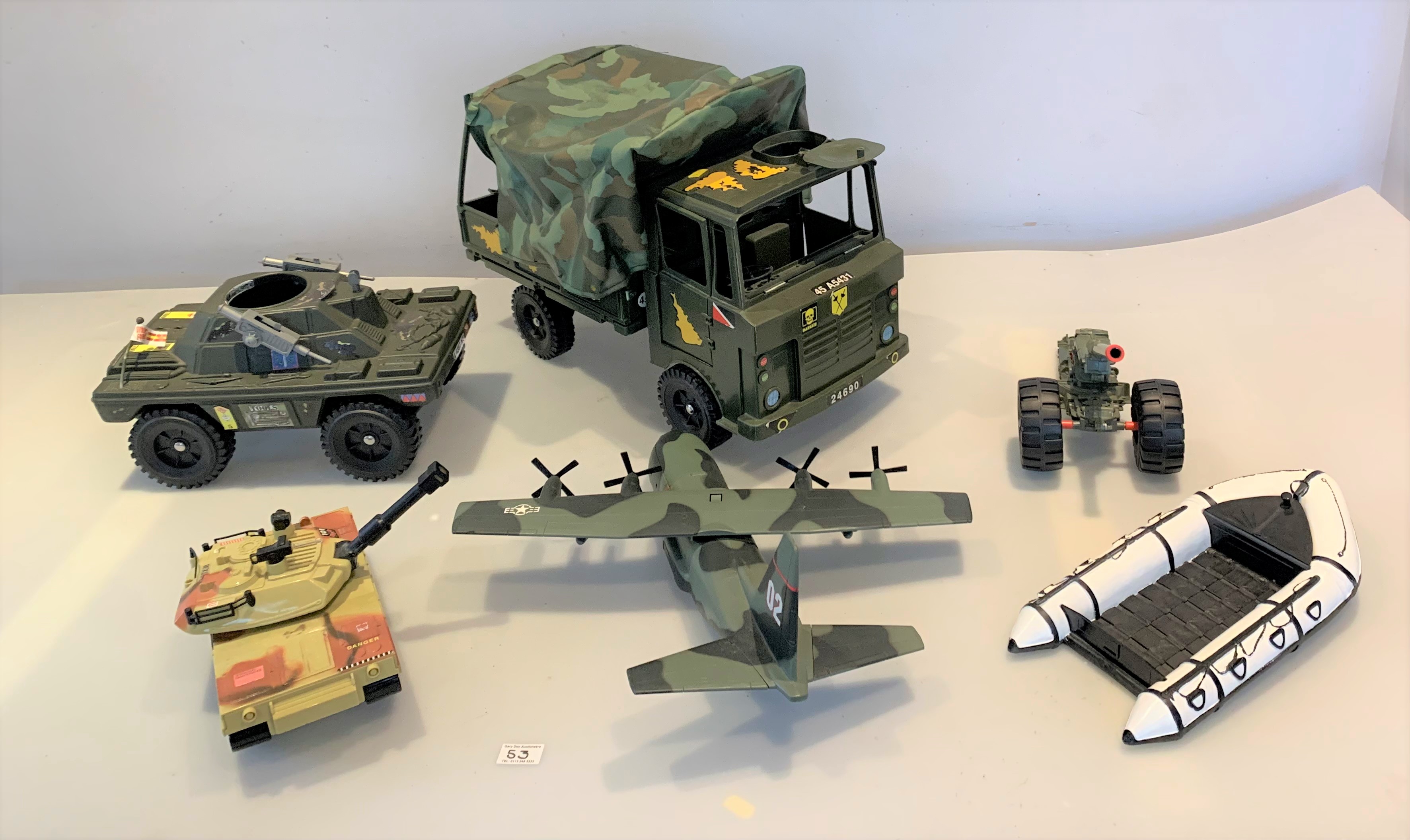 Action Man army truck, armoured vehicle, military plane, artillery gun, rubber dinghy and Buddy L - Image 2 of 3