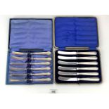 2 cased sets of 6 plated butter knives – 1 set silver handled