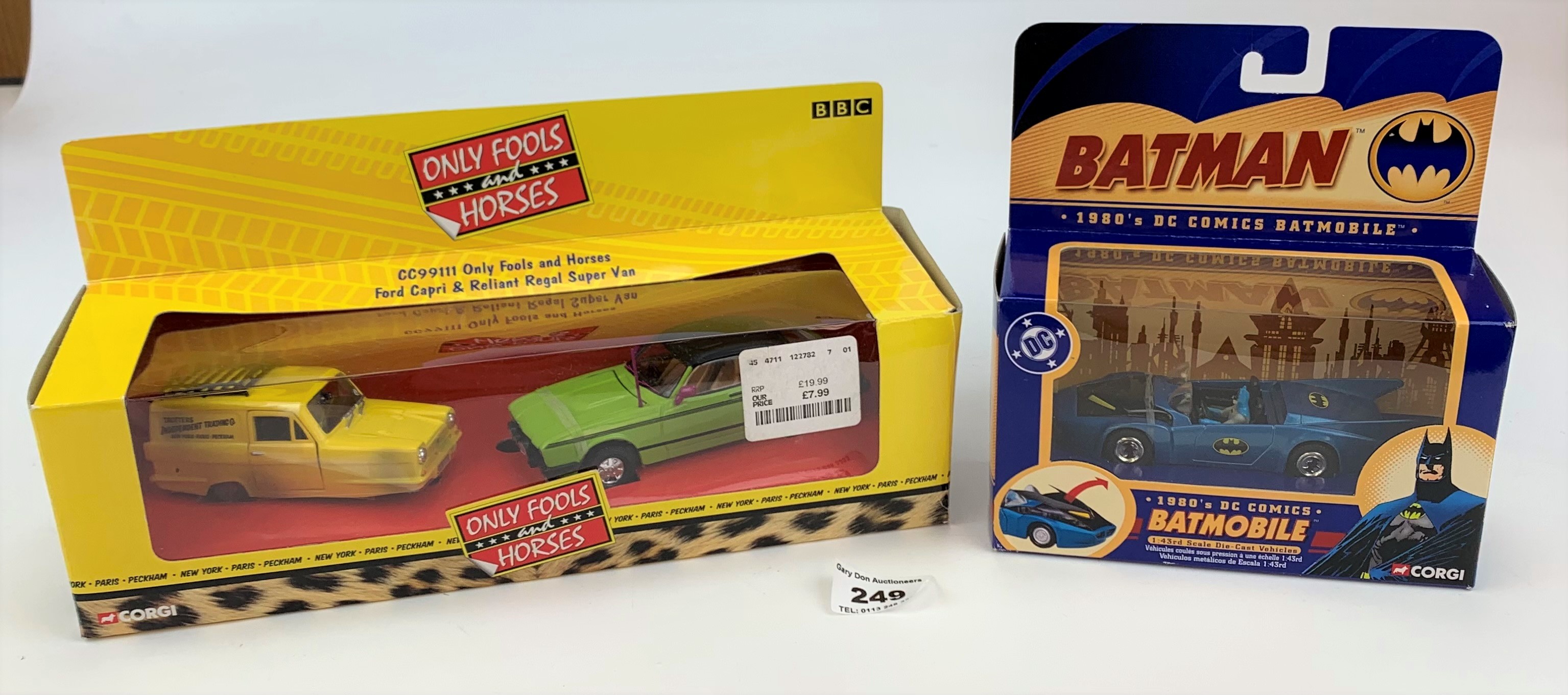 Boxed Corgi Batmobile and boxed Corgi ‘Only Fools & Horses’ Ford Capri & Reliant Regal Super Van