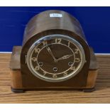 3-hole wooden mantle clock with pendulum & key, 10.5”l x 5”d x 9”h