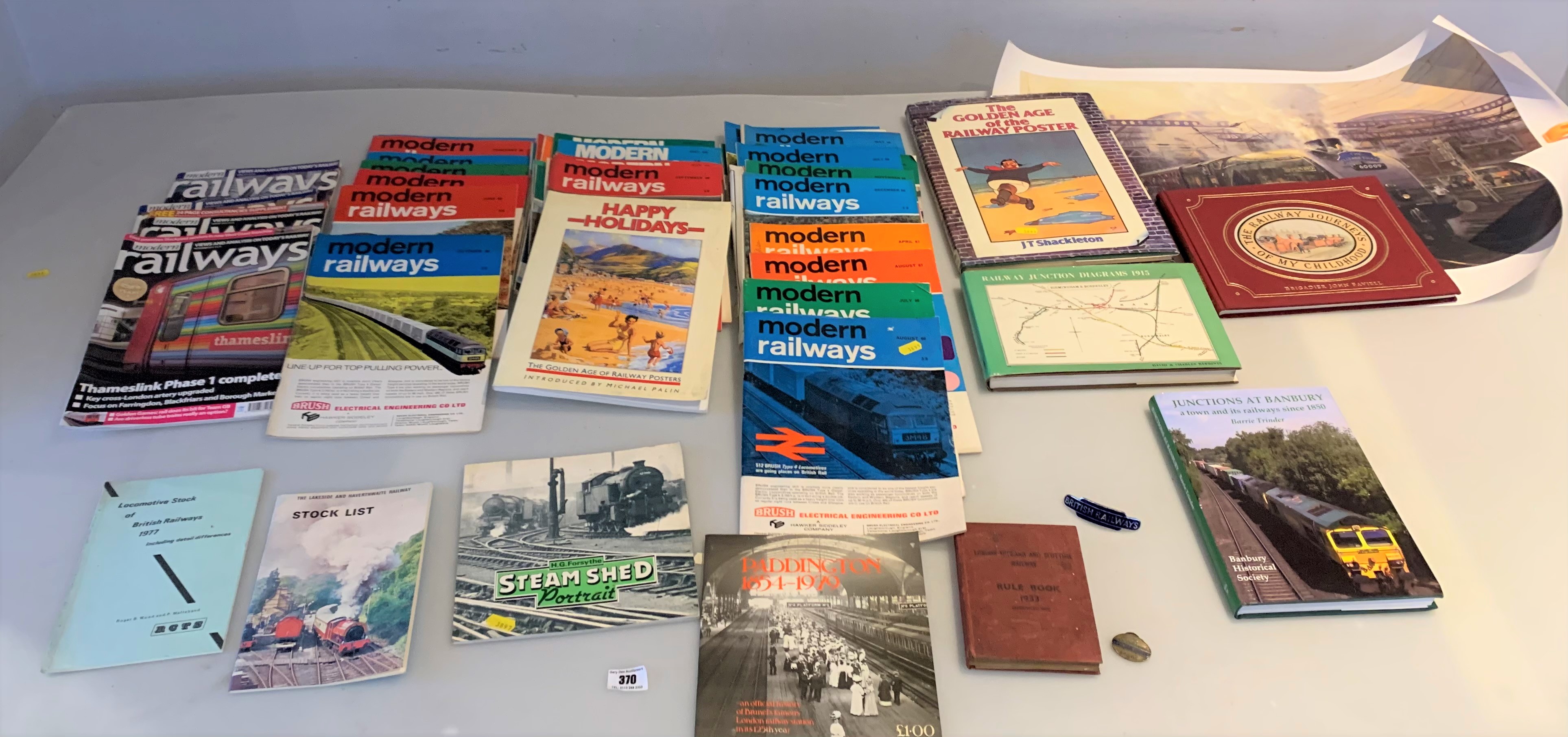 Railway books and magazines inc.Rule Book & badge, signed Nigel Harris train poster etc.