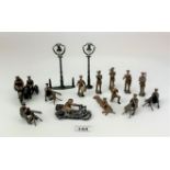 Britains military figures inc. Motorbikes, artillery, soldiers and lampposts