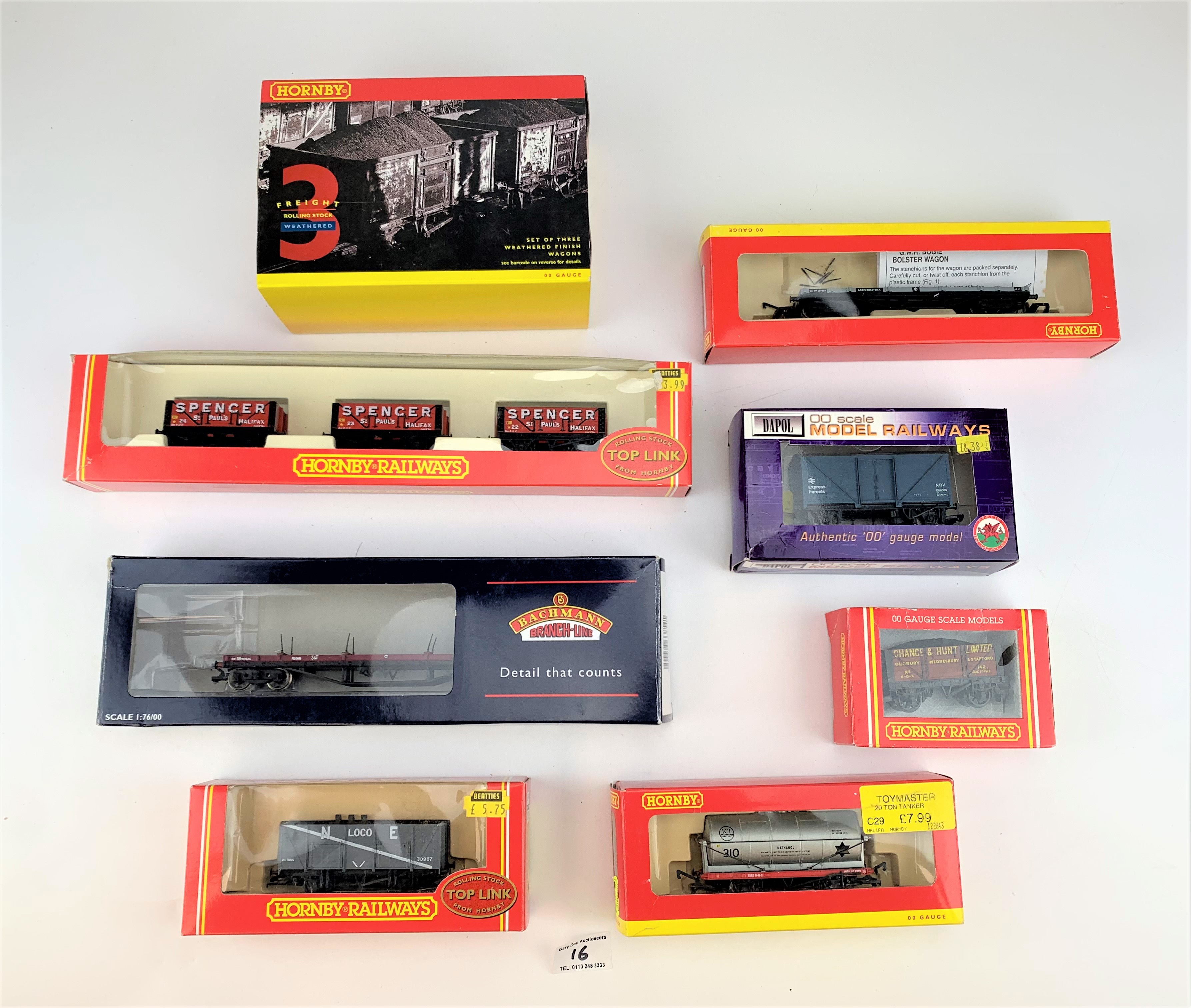 7 boxed assorted Hornby wagons, Bachmann boxed wagon and 1 Dapol boxed wagon