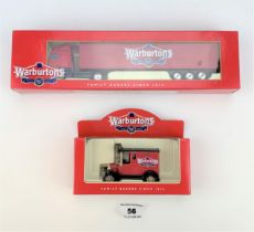 Boxed Lledo Warburtons truck and Warburtons car