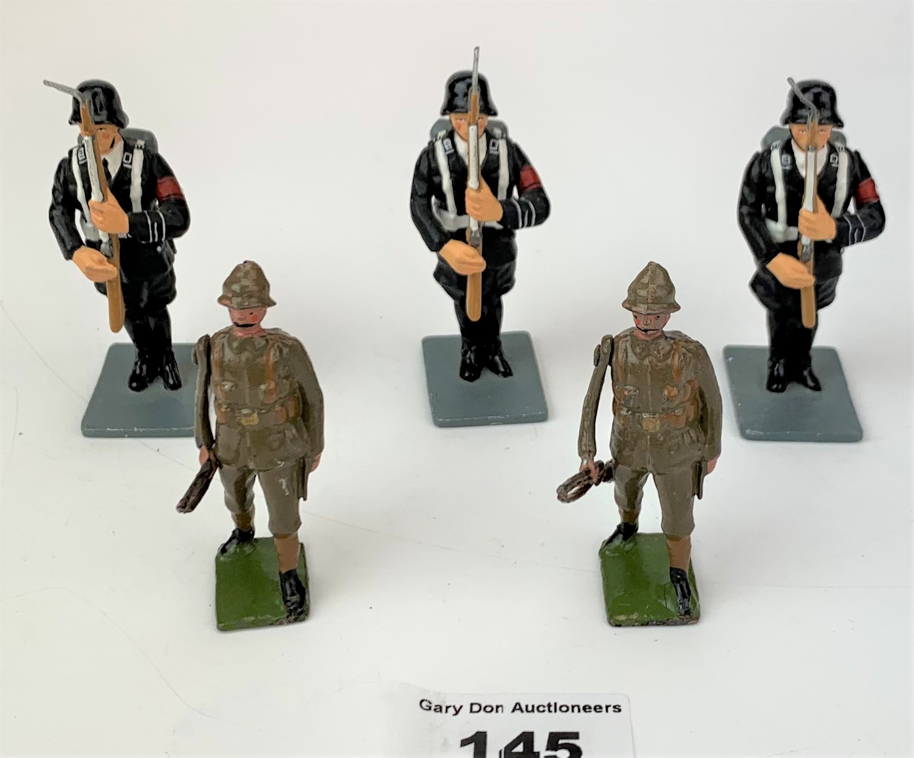 3 King & Country German military figures and 2 Britains military figures