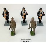 3 King & Country German military figures and 2 Britains military figures