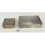 2 silver cigarette boxes – 6.5” x 4” with inscription to A.E. Mitchell 1949 a