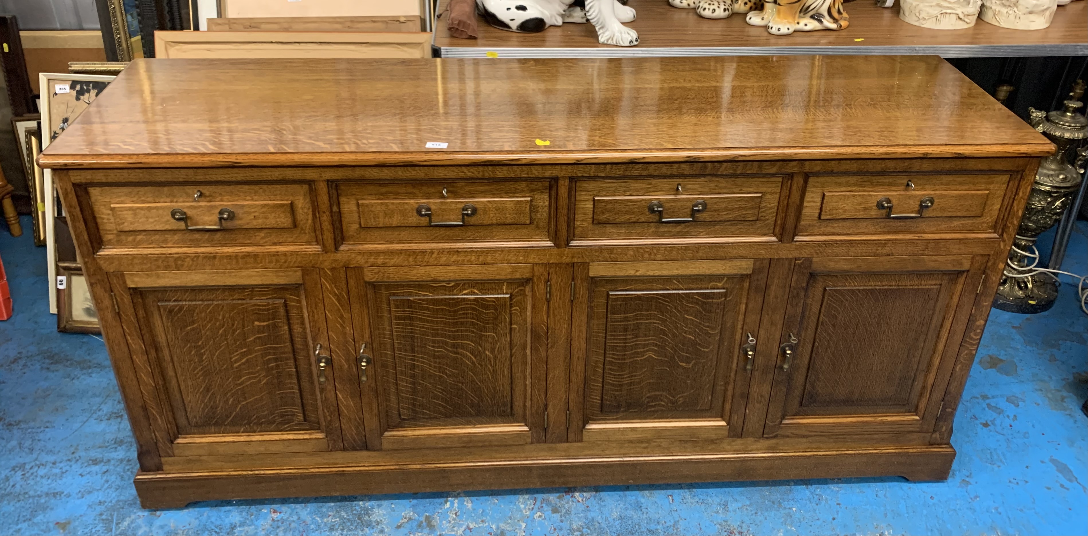 Shaw & Riley Seahorse oak sideboard with 2 double cupboards and 4 drawers, 67”l x 18”d x 32”h