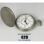 Metal cased Cyma pocket watch, no glass. 2” diameter, working