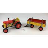 Zetor wind-up mechanical tractor and trailer, working but no key
